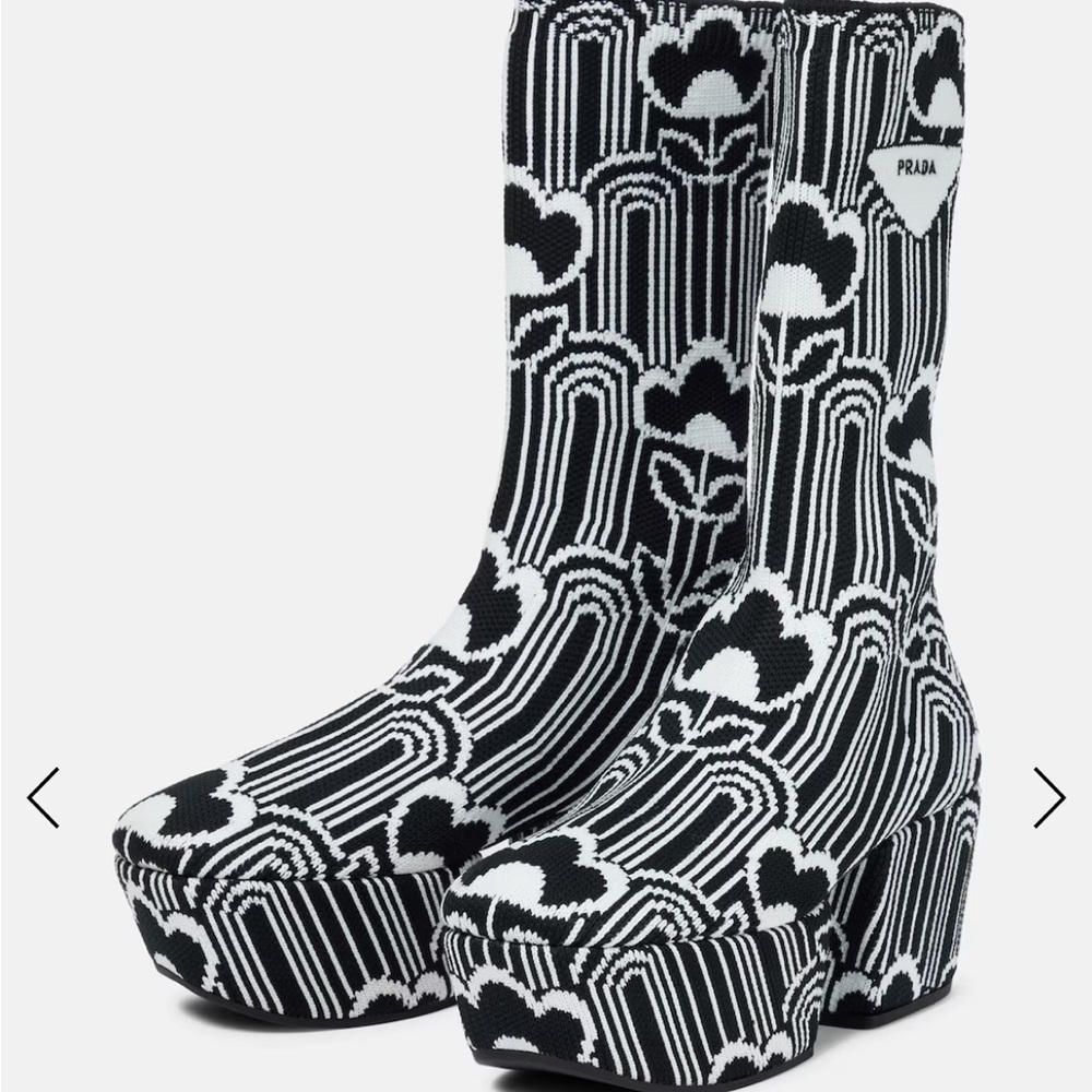Prada - Black and White Jacquard platform ankle boots
